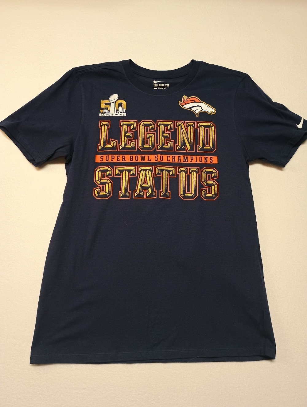 Nike Mens M Navy and Orange Denver Broncos 'Legend Status' Graphic Tee